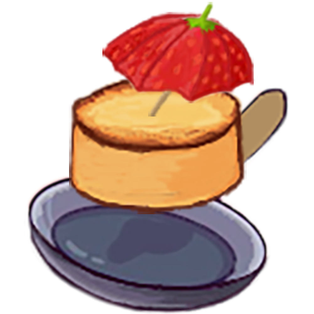 A pan and a cake and a strawberry umbrella